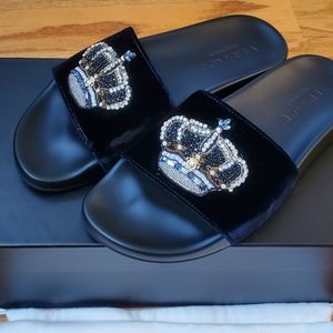 Versace Crown Beaded Slides in Navy SO RARE!! Brand New and 100% Authentic